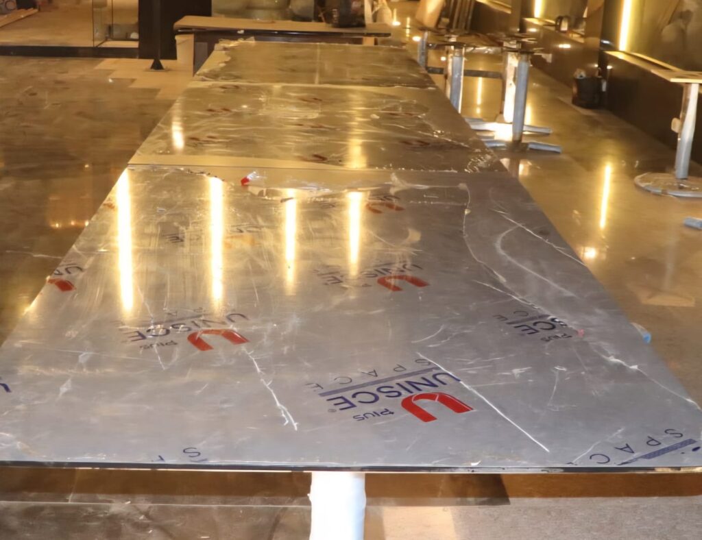 Seamless solid surface countertop for commercial kitchen fit-out in New Cairo
