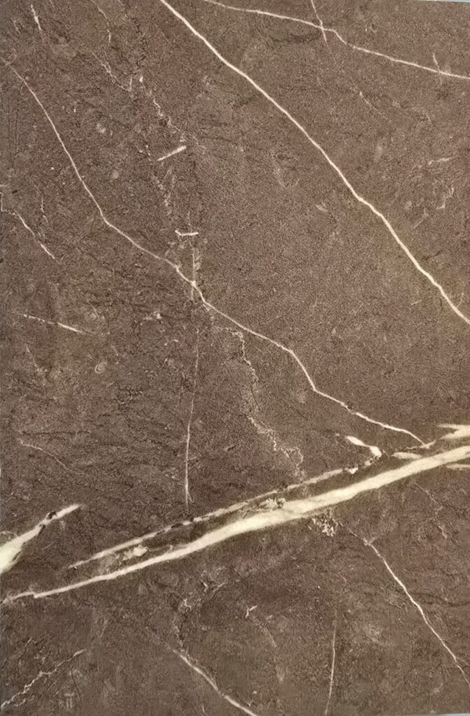 Brown web-marble JAICAN Corian solid surface swatch from Cairo House, an emperador-style pattern with dense cream veining across a warm brown ground, specified for Corian table tops and counters in Cairo restaurant and hotel commercial fit-outs.