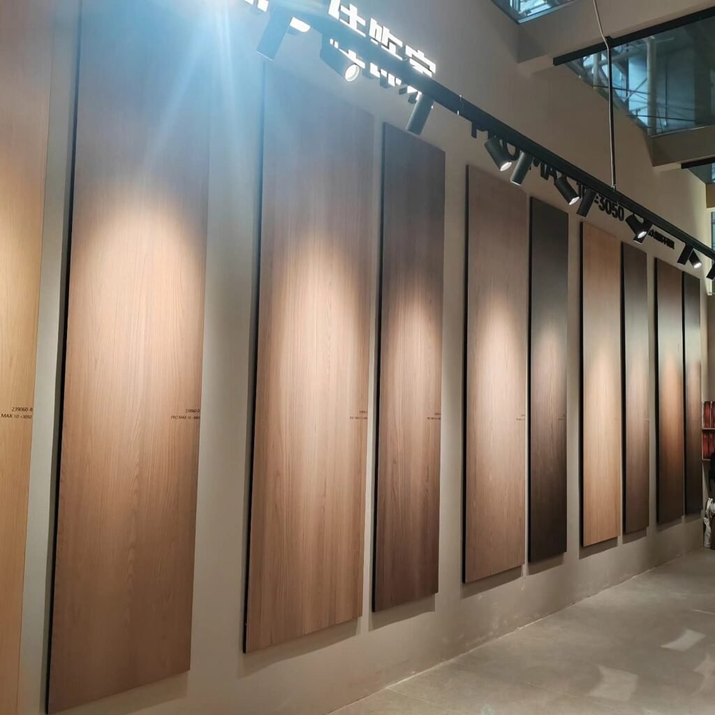 UNISCE compact HPL panel display wall of available finishes.